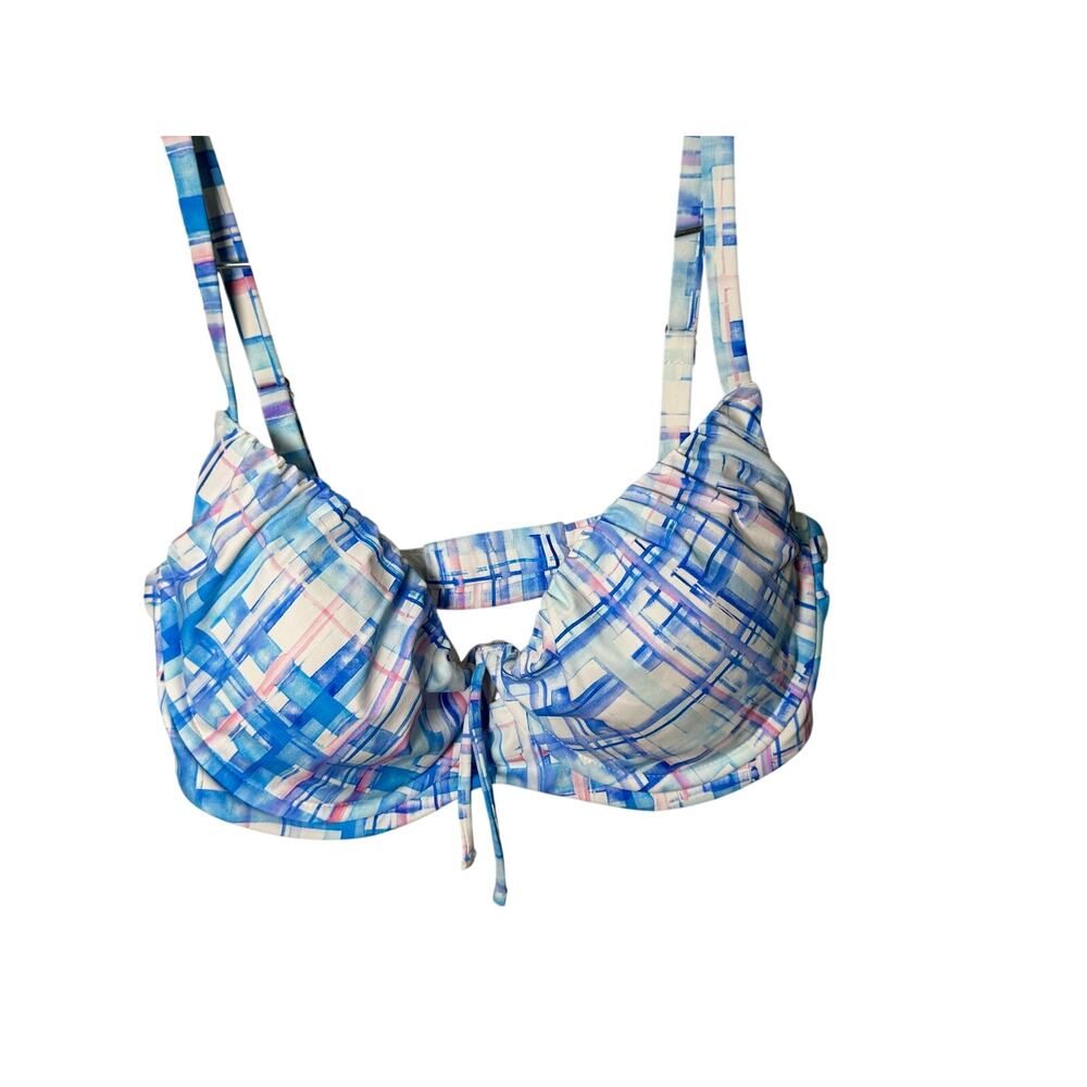 Birdsong Coastal Plaid Underwire Bikini Top 36 DD